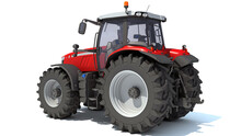 Farm Tractor 3D Rendering On White Background