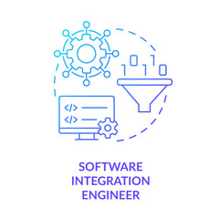 Software integration engineer blue gradient concept icon. Complex systems. Software engineer path abstract idea thin line illustration. Isolated outline drawing. Myriad Pro-Bold font used