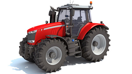 Farm Tractor 3D rendering on white background