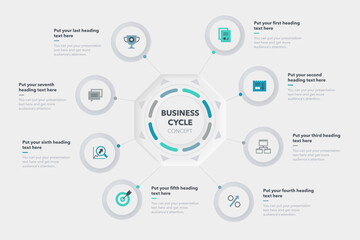 Leinwandbilder - Business cycle template with eight stages. Slide for business presentation.
