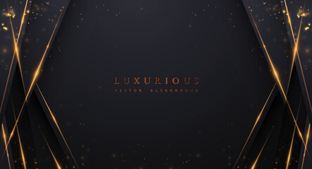 Wall Mural - Abstract luxury black background with shining golden lines.