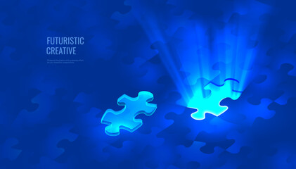 Puzzle in a digital futuristic style. Problem-solving concept or strategy, a puzzle to be assembled. Vector illustration on dark night background with light effect