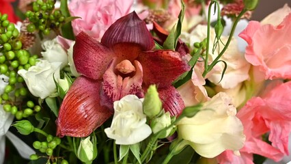 Wall Mural - Red orchid flower bouquet close up