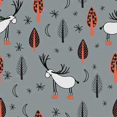 Wall Mural - Funny children s pattern. GENTLE MODERN SEAMLESS PRINT With deer and trees