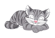 Gray Cat Sleeping Cartoon Vector Illustration