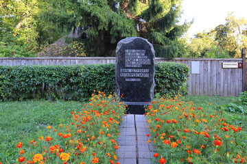 Memorial stone to Ivan Kotlyarevsky near Museum-house of writer in Poltava, Ukraine