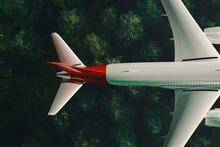 Commercial Plane Flying Over Green Forest