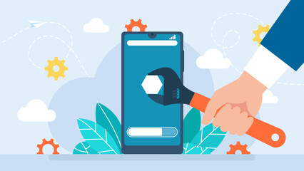 Wall Mural - concept of creating, setting personal pages, and repairing. user interface customization, programmin