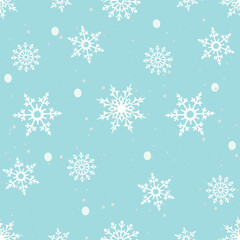 Wall Mural - vector snowy snowflake flakes seamless winter pattern blue background