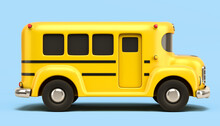 Wintage Toon Yellow School Bus 3d Render On Blue Gradient
