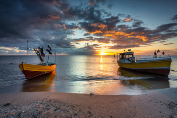 Beautiful sunrise on the beach of Baltic Sea in Sopot, Poland