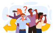 © Natalia - Teamwork search for opportunity, analysis of idea, way of solving problem vector illustration. Cartoon male and female worker characters look forward through magnifying glass, spyglass, binoculars