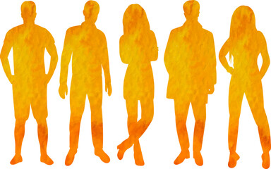 silhouette people watercolor orange isolated, vector