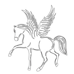 Sticker - pegasus with wings sketch on white background isolated