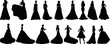 bride silhouette set on white background isolated, vector