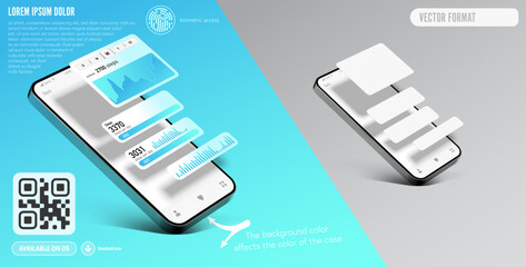 Wall Mural - smartphone application template with protruding information windows - realistic vector graphics for 