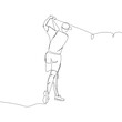 © sahs94 - Golf player with club and ball one line art. Continuous line drawing hitting the ball with a club, game, golf, player, relaxation, competition, club, hole, status, sport.