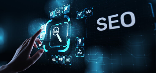 Wall Mural - seo - search engine optimisation, digital internet marketing concept on virtual screen.