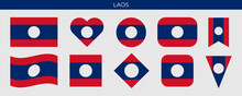 Laos Flag Set. Vector Illustration Isolated On White Background