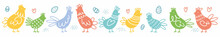 Vector Horizontal Pattern With Chickens. Easter Pattern.