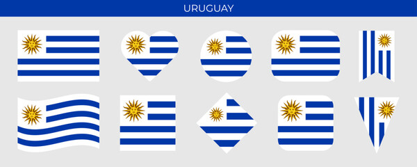 Uruguay flag set. Vector illustration isolated on white background