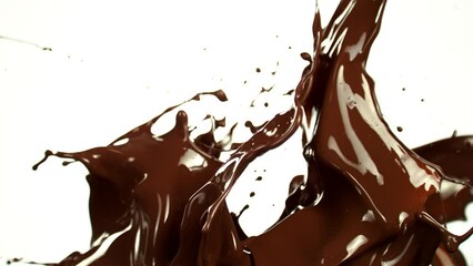 Poster - Super Slow Motion of Melted Chocolate Splashing in Waves shapes. Isolated on White Background. Filmed on High Speed Cinema Camera in 4k, 1000fps.