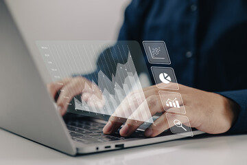 Aufkleber - The concept of analytics for large amounts of data and business intelligence. Financial charts are displayed on a screen that is simulated.