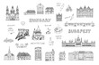 Travel Budapest Hungary vector objects and architecture illustrations line set