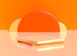 Leinwandbild Motiv 3d rendering orange stage with geometry minimal background. Half Circle orange. 3d illustration.