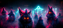 The Wizard Standing Among His 20 Demonic Wolves Digital Art Illustration Painting Hyper Realistic