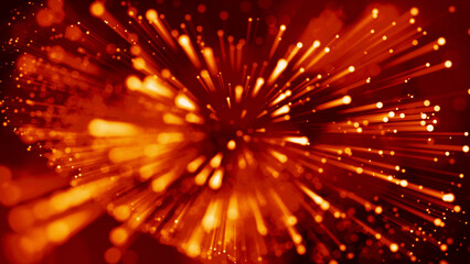 Wall Mural - 3d rendering of abstract red fiery background with glowing particles like micro world science fictio