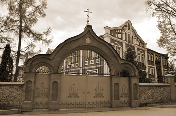 Wall Mural - Russian Orthodox monastery, St. Panteleimon on the suburbs of Kiev in Feofaniya. 