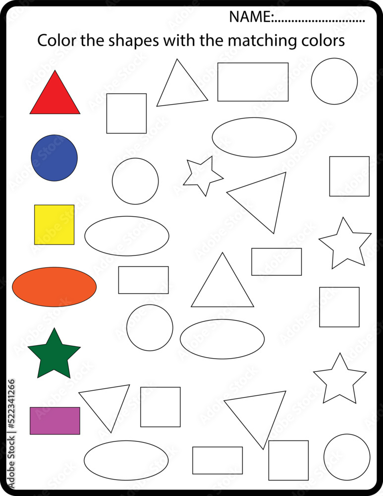 All About Shapes Trace and color the geometric shapes, worksheet for