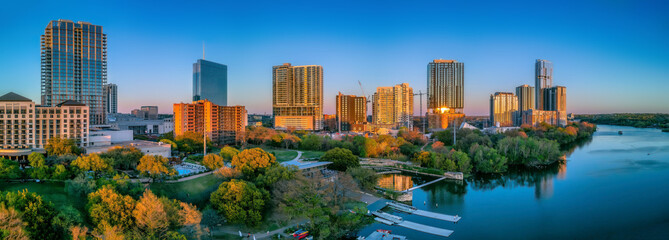 Wall Mural - Austin, Texas- Cityscape near the Colorado River during sunset