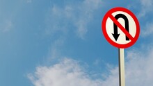 Illustration Of A "Do Not U-turn" Traffic Sign And A Sky Background.
