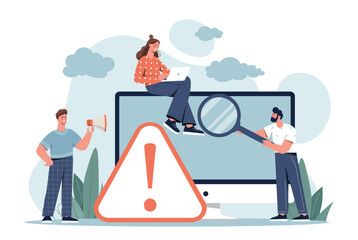 Wall Mural - operating system error. men and girls next to computers and laptops. modern technologies, programmer