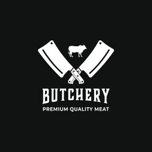 MobileButchery Shop Logo Design Template. Cow And Meat Cleaver Knife Vector Design