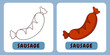 Sausage cartoon illustration for children's coloring book
