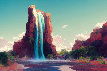 Arizona Waterfall scene, colorful landscape