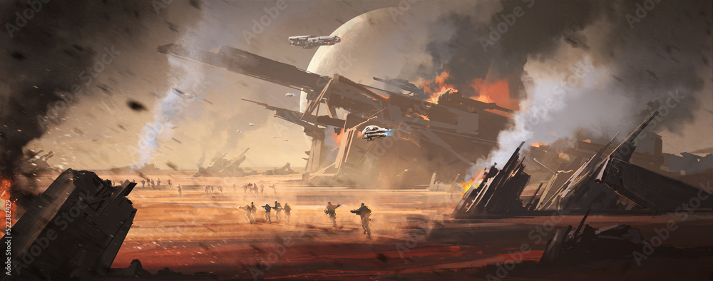 Fierce war on alien ruins, 3D illustration. Stock Illustration | Adobe ...