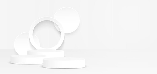 Theme product presentation podium display circle shape white background. Vector.