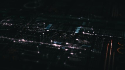 Poster - Futuristic digital generated motion abstract matrix cyber environment big data analytic artificial intelligent metaverse simulation, head up display background