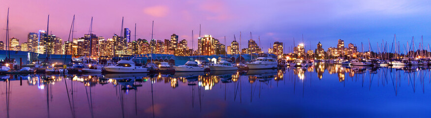 Wall Mural - Beautiful view of Vancouver BC with harbor at sunset, Canada