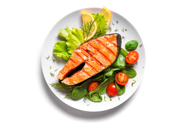 Canvas Print - Grilled salmon steak with vegetable salad