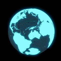 Wall Mural - hologram digital tech light global or planet earth isolated on black background. 3D illustration