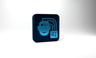 Poster - Blue Humanoid robot icon isolated on grey background. Artificial intelligence, machine learning, cloud computing. Blue square button. 3d illustration 3D render