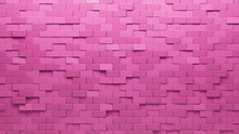 Pink, Semigloss Mosaic Tiles Arranged In The Shape Of A Wall. Rectangular, 3D, Blocks Stacked To Create A Futuristic Block Background. 3D Render