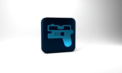 Sticker - Blue Futuristic space gun blaster icon isolated on grey background. Laser Handgun. Alien Weapon. Blue square button. 3d illustration 3D render