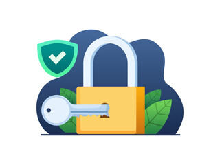 Cybersecurity concept with padlock and key.
Safety internet security system concept.
Secured personal data.
Can be used for banner, infographic, animation, web, landing page, etc