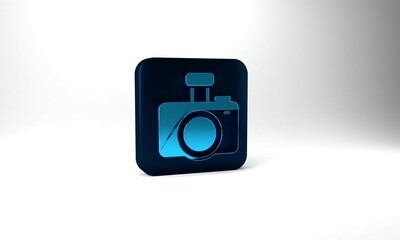 Sticker - Blue Photo camera icon isolated on grey background. Foto camera. Digital photography. Blue square button. 3d illustration 3D render